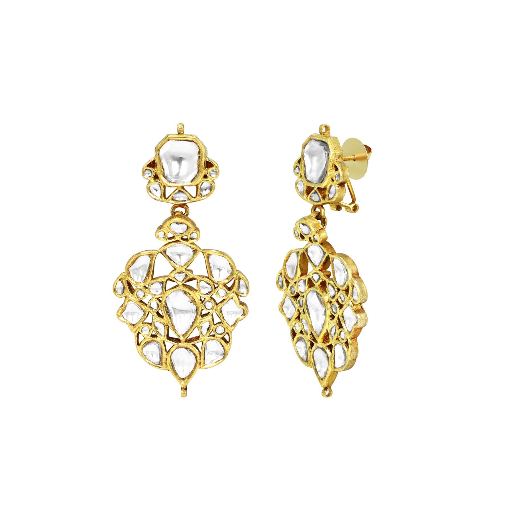 Ivory Polki Danglers with Geometric Petal Design